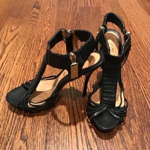 L.A.M.B high heels 8 Black with rustic Gold pulls